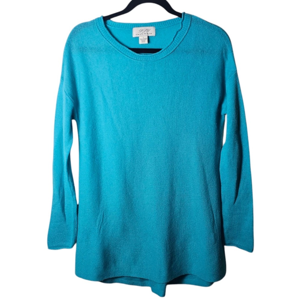 PLY Cashmere Sweater Small‎ Blue 100% Cashmere Tunic Crew Neck Quiet Luxury Soft